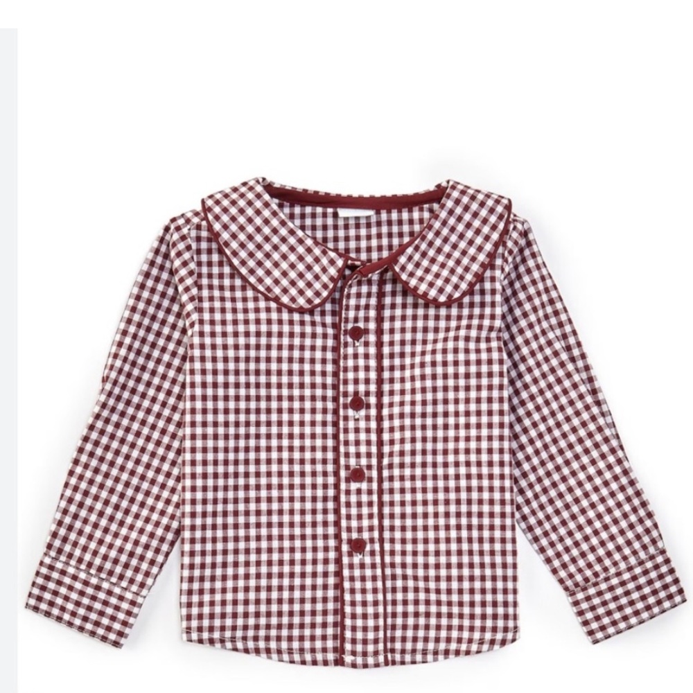 Burgundy Gingham Peter Pan Collar Darby Fallon Clark for Edgehill Collection NEW